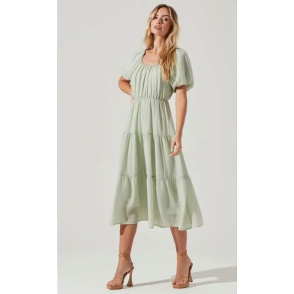 Astr Dresses & Skirts - ASTR The Label Smocked Tiered Maxi Dress Sage Size Medium